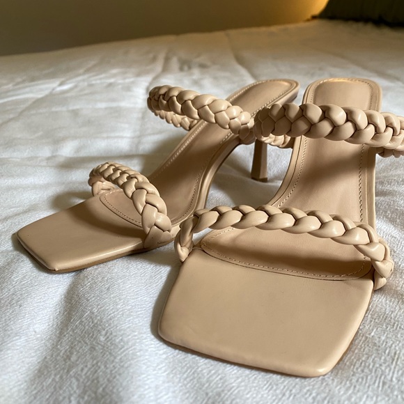 Womens Square Open Toe Braided Heeled Mules Sandals Strappy Slip On heels - Picture 2 of 4